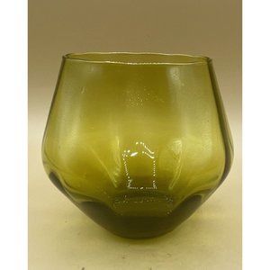 Vintage Olive Green Empoli Optic Stemless Brandy Snifter Vase 4.5” Tall
